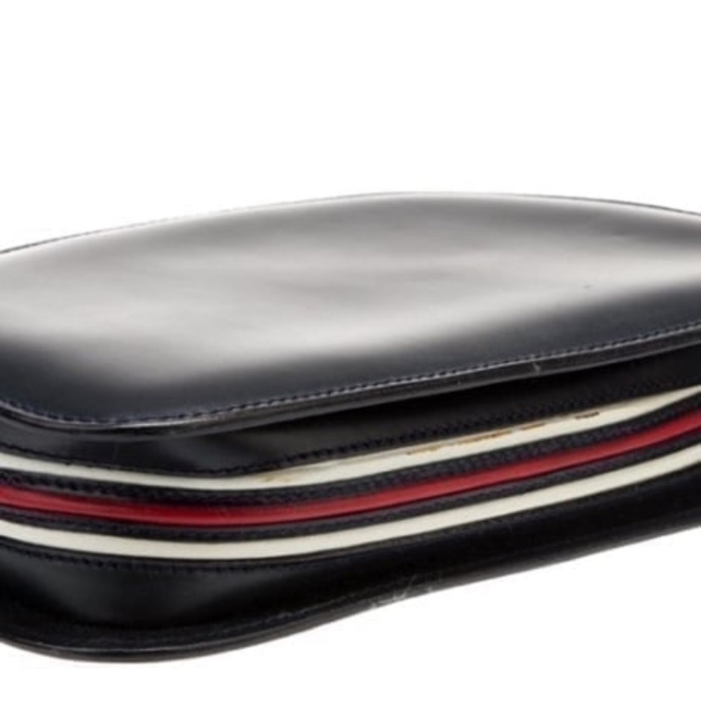Gucci Blue Leather Clutch with red,white and blue ribbing